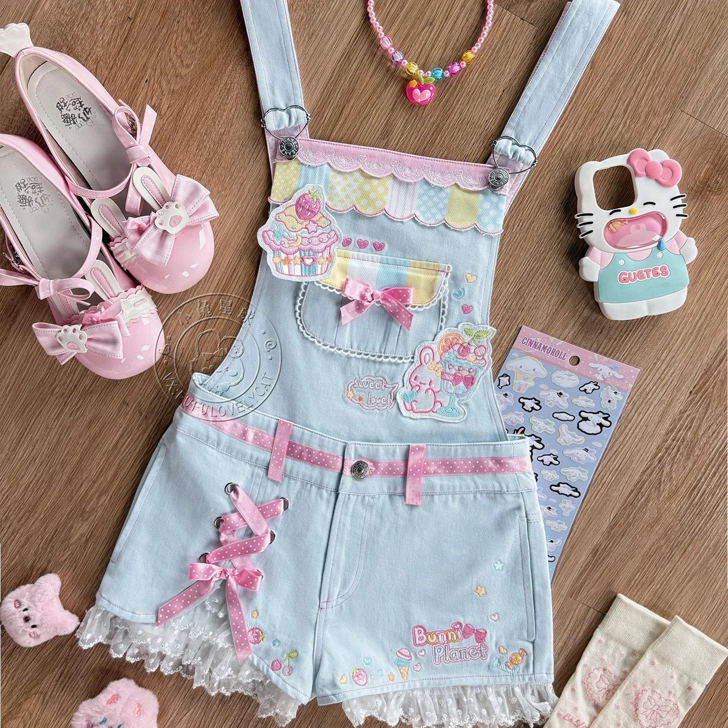 Japanese Soft Girls Kawaii Pink Strap Shorts Detachable Summer New Girl's Cute Bow Lace Embroidery Shorts Daughter's Clothing