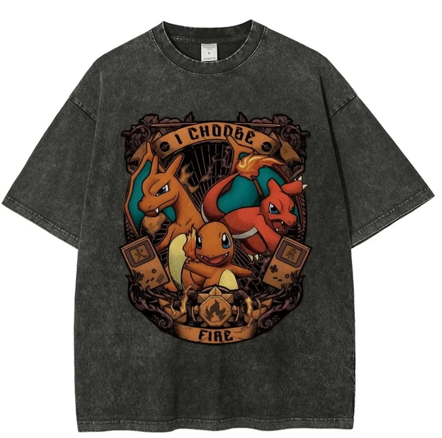 2026 Pok é mon Charakter bedrucktes Herren-Sommer-Trend-Freizeitkleidungs-Street-Style-Anime-bedrucktes Baumwoll-T-Shirt