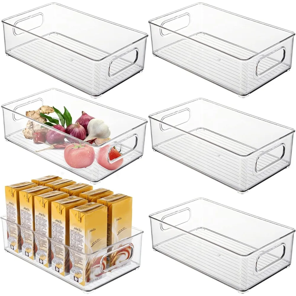 6 Pack Plastic Storage Bins for Pantry, Refrigerator, Countertop, Cabinet Organization, Stackable Food Storage Organizer