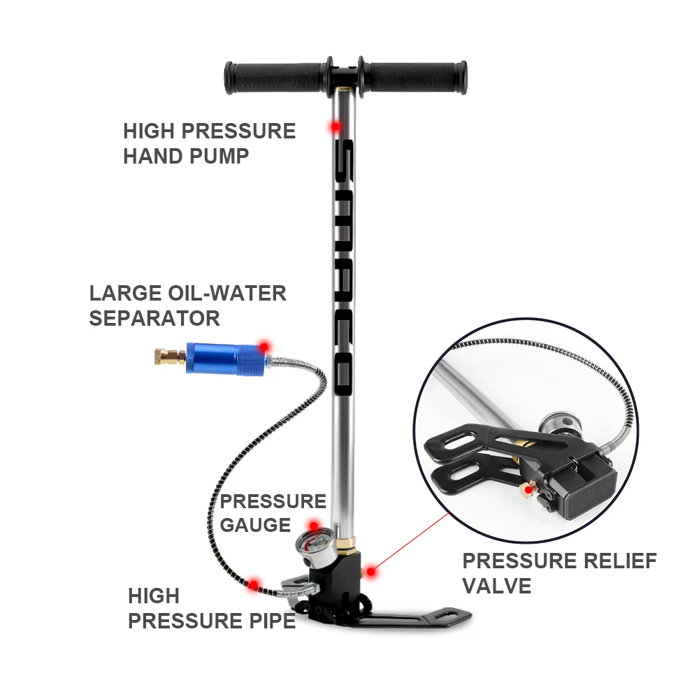 Smaco Wysokociśnieniowa pompa ręczna Pcp Pompa powietrza ze stali nierdzewnej 4500Psi Pistolet do napełniania Karabinów Opona samochodowa Zbiornik