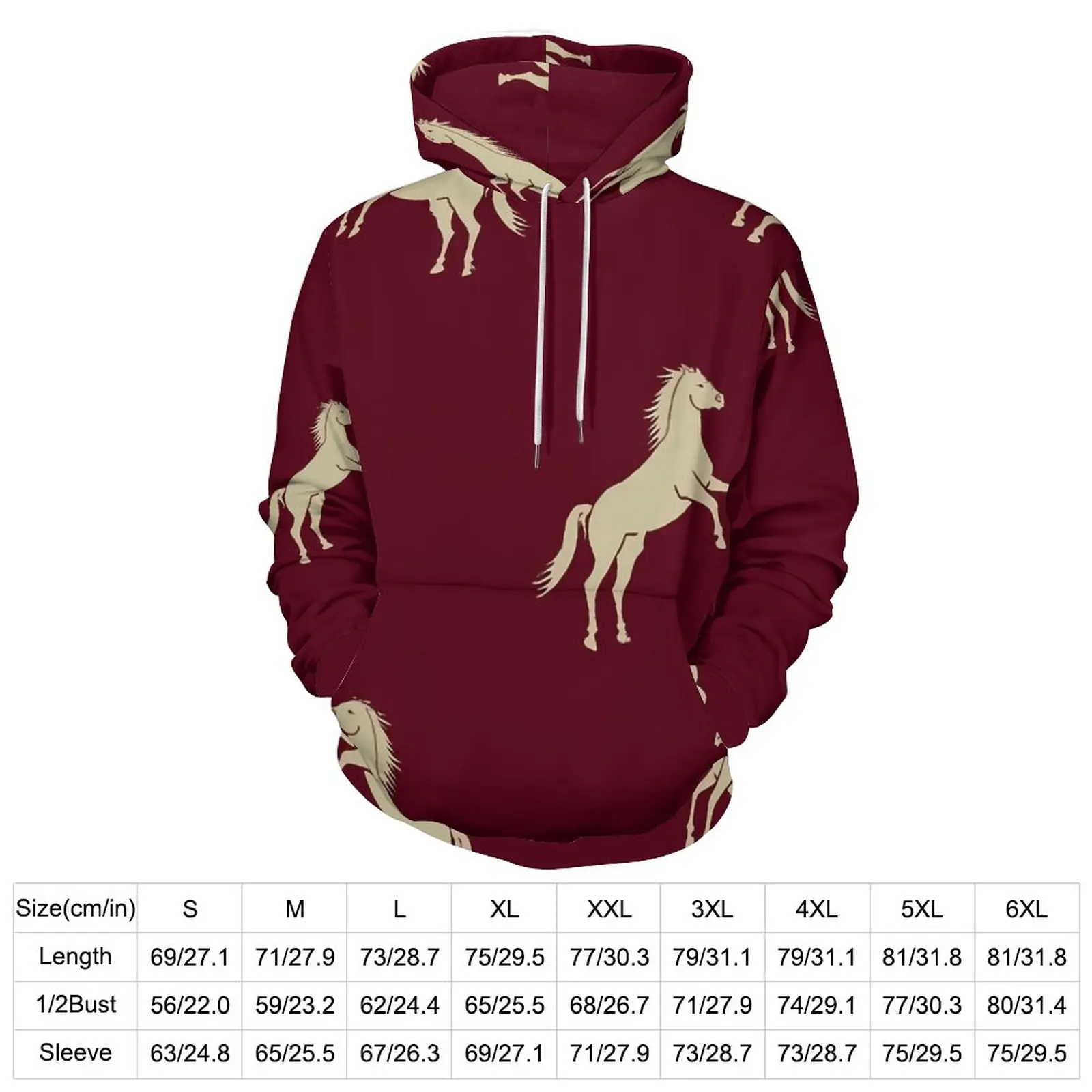 Gold Horse Hoodies Long Sleeve Animal Elegant Casual Pullover Hoodie Autumn Street Style Oversized Design Hooded Sweatshirts