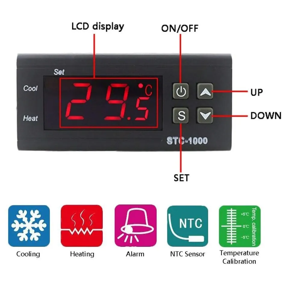 STC 1000 LED Digital Thermostat for Incubator Temperature Controller Thermoregulator Relay Heating Cooling DC 12V 24V 110-220V