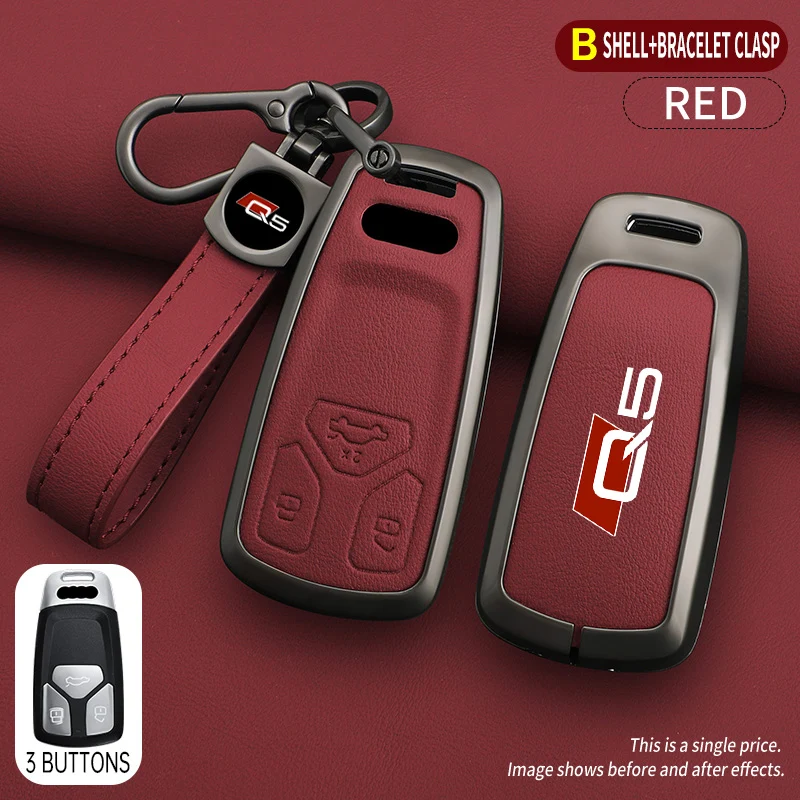 Zinc Alloy Leather Car Key Case Cover Shell For Audi Q5 SQ5 8R FY 2015 2022 2023 Keychain Keyless Auto Accessories