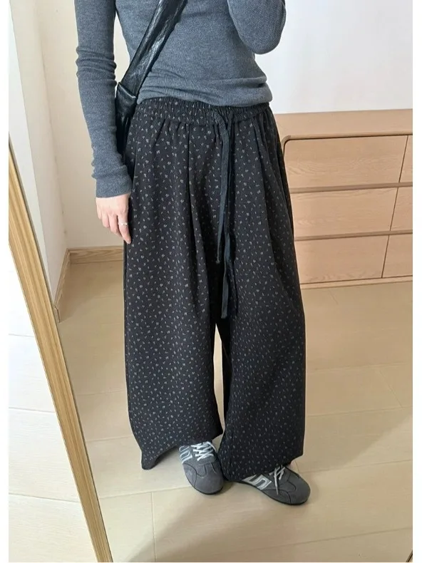 Koreaanse Sle bloemenprint ballonbroek dames winter Fce gevoerde losse pasvorm broek met rechte pijpen Casual Faion