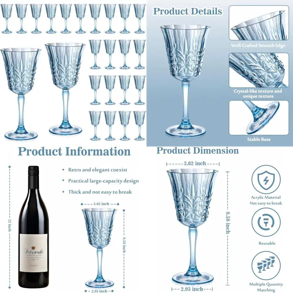 

Небьющиеся многоразовые синие пластиковые бокалы для вина на 10 унций, набор из 24 предметов для свадеб и специальных мероприятий