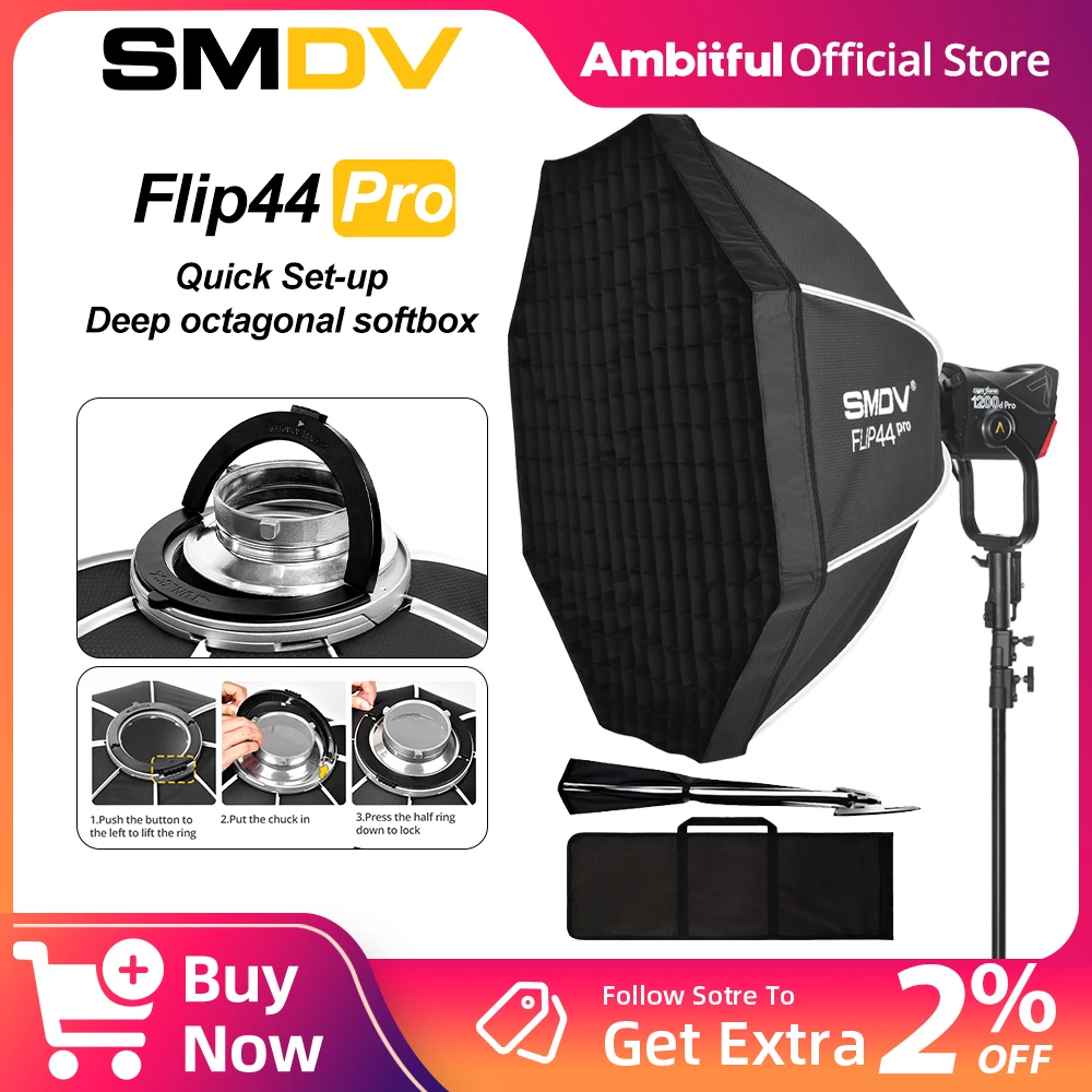 

SMDV FLIP 36Pro 44Pro Octagon Parabolic Softbox Quickly Release Bowens Elinchrom Mount Softbox For Out Door Shooting live pics