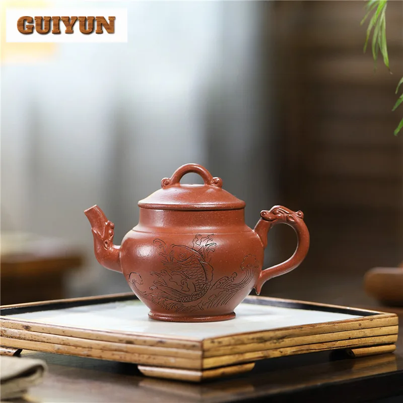 240ml Handmade Yixing Purple Clay Teapot Handmade Ichthyosaurus Pot Raw Ore Downhill Mud Kettle With Filter Chinese Zisha Teaset