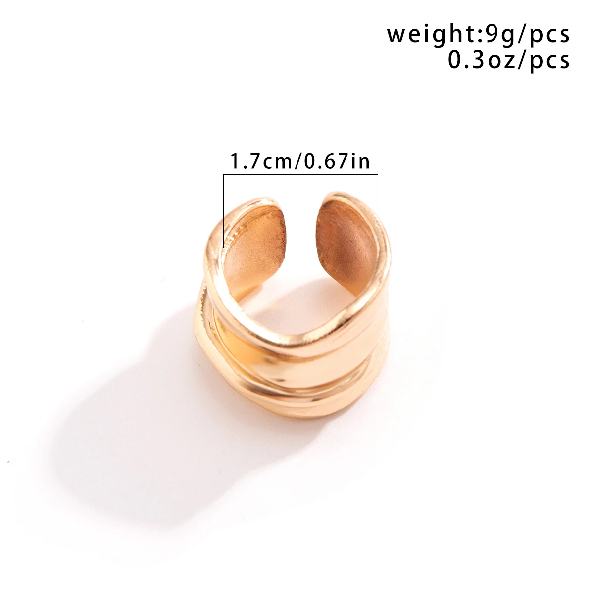 Salircon Punk Liquid Pleated Metal Wide Ring Fashion Statement Gold Color Adjustable Opening Ring Women\'s Vintage Jewelry Gift