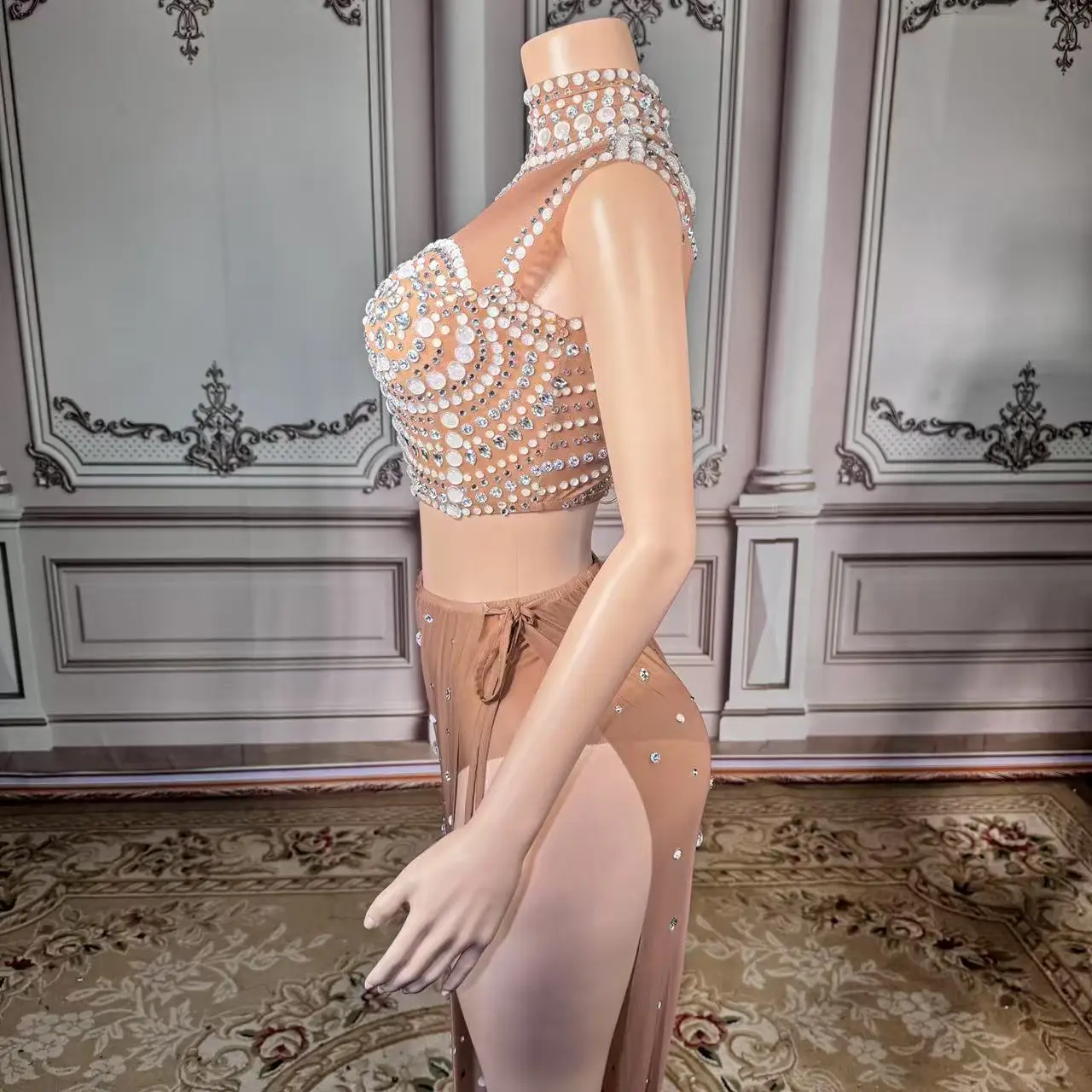 

Элегантное сексуальное роскошное вечернее платье без рукавов с камнями для женщин больших размеров от производителя одежды.