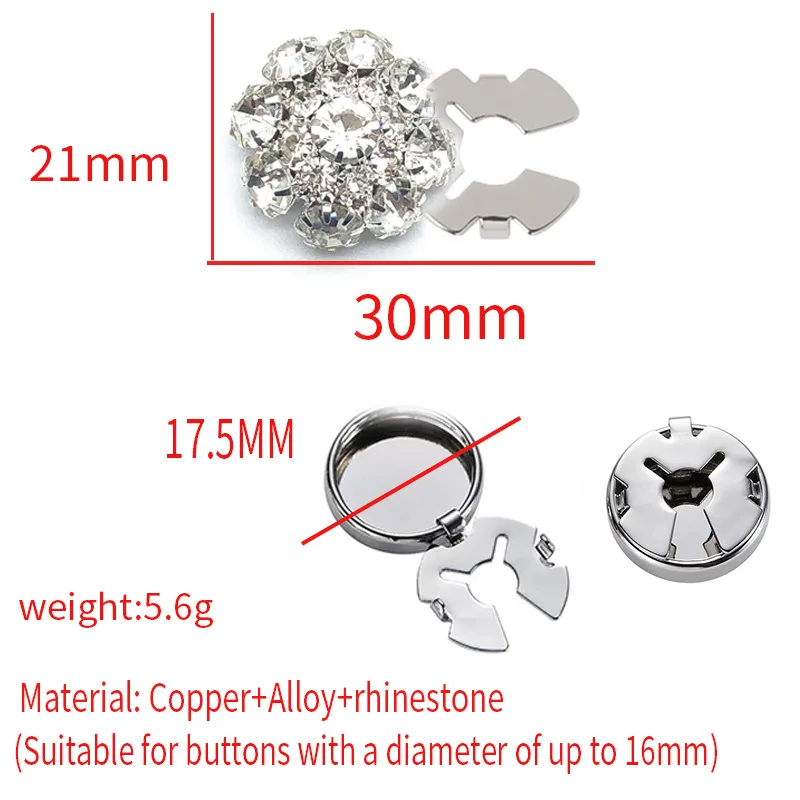 European and American New Button Rhinestone Button Covers Cross-border Crystal Alloy Copper Flower Button Cover