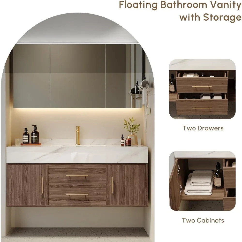 حمام عائم مع حوض سفينة حجرية ملبدة درجين (جوز مع أبواب، 39.4 بوصة)