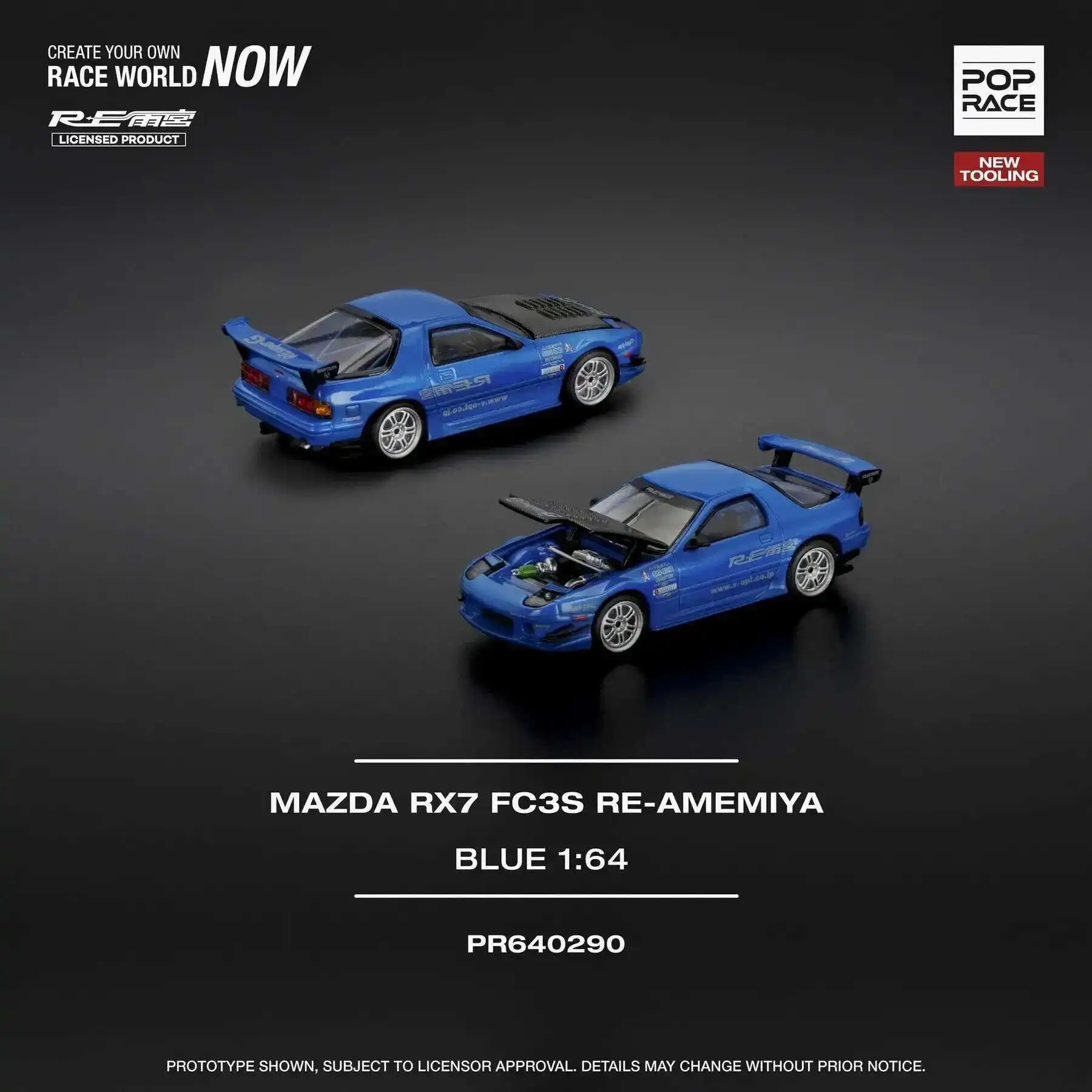 

PreSale POP RACE 1:64 RX7 FC3S RE AMEMIYA BLUE Openable Hood Diecast Car Model Collection Toys