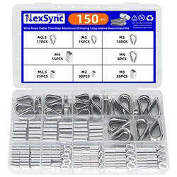 150pcs Wire Rope Cable Thimbles Aluminum Crimping Loop sleeve Assortment Kit M2 M2.5 M3 M4