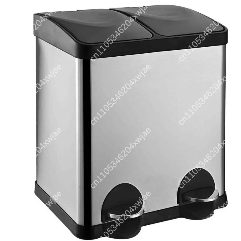 Foot Pedal Garbage Bin Stainless Steel Two Bins Separated Recycling for Home Office Use
