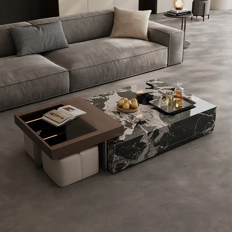 Home Living Room Furniture Desk Square Luxury Modern Wooden Italian Minimalist Rock Slab Coffee Tables Side Table Sedentary
