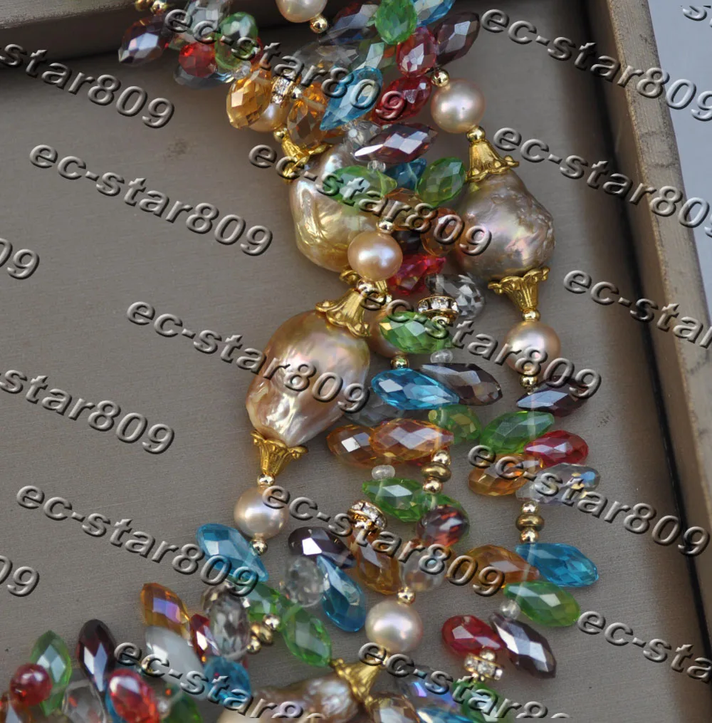 

MTC·STAR 4Row 22" 24mm Lavender Baroque Keshi Pearl Multicolor Crystal Necklace (Z11538)