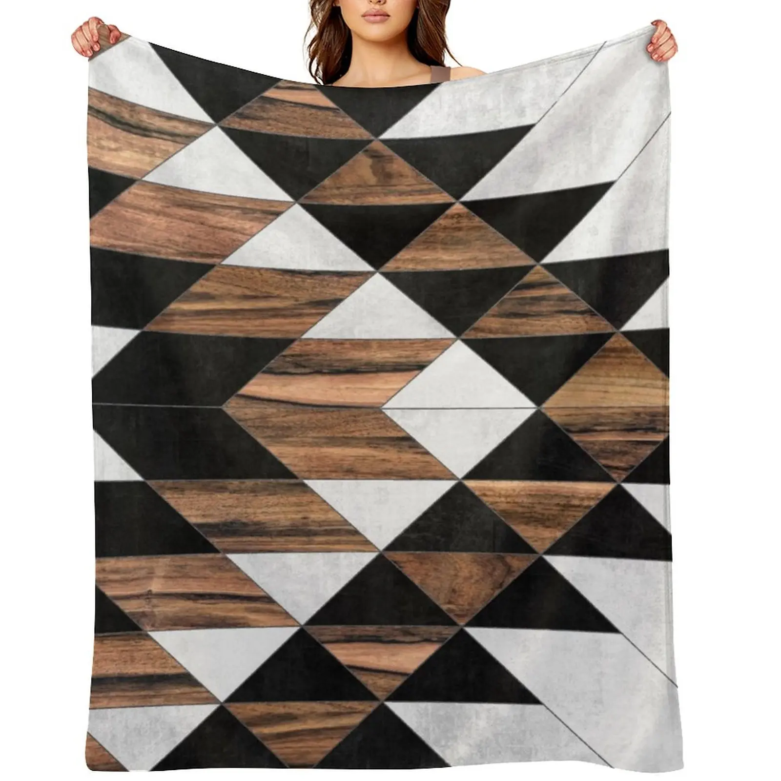 Urban Tribal Pattern No.9 - Aztec - Concrete and Wood Throw Blanket Shaggy Giant Sofa Bed Fashionable Cute Furry Blankets