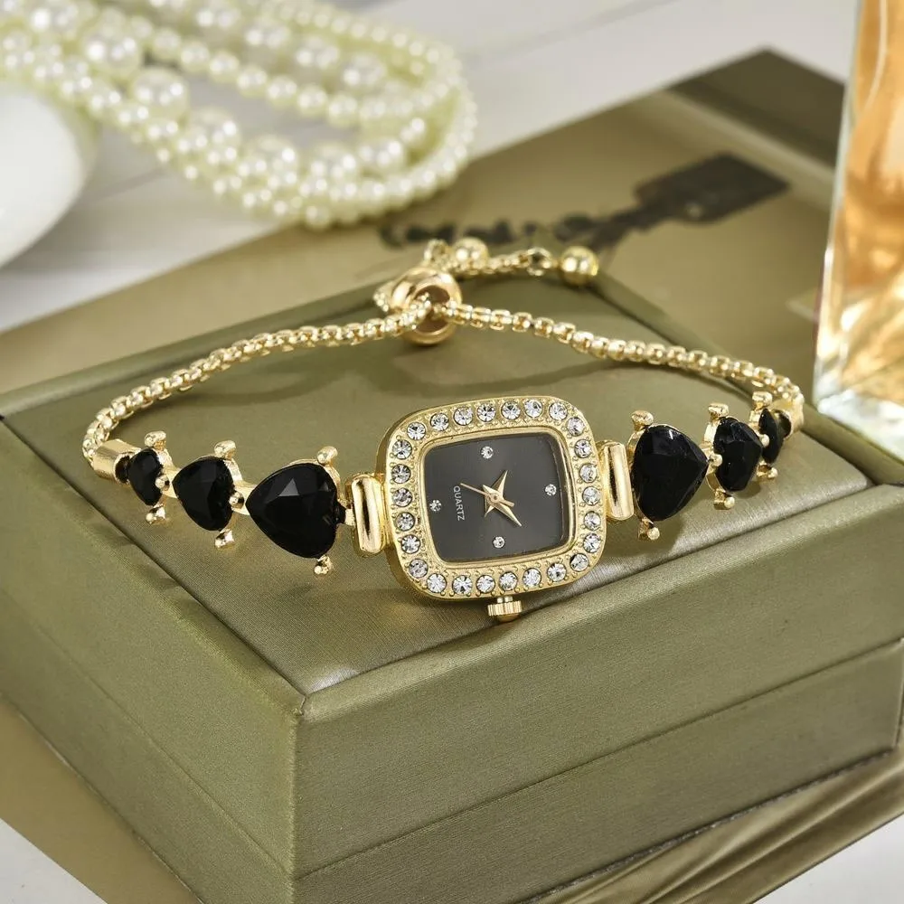 Adjustable Women's Bracelet Watches Precise Heart-shaped Diamond-studded Watches Versatile Alloy Quartz Watch Birthday Gift