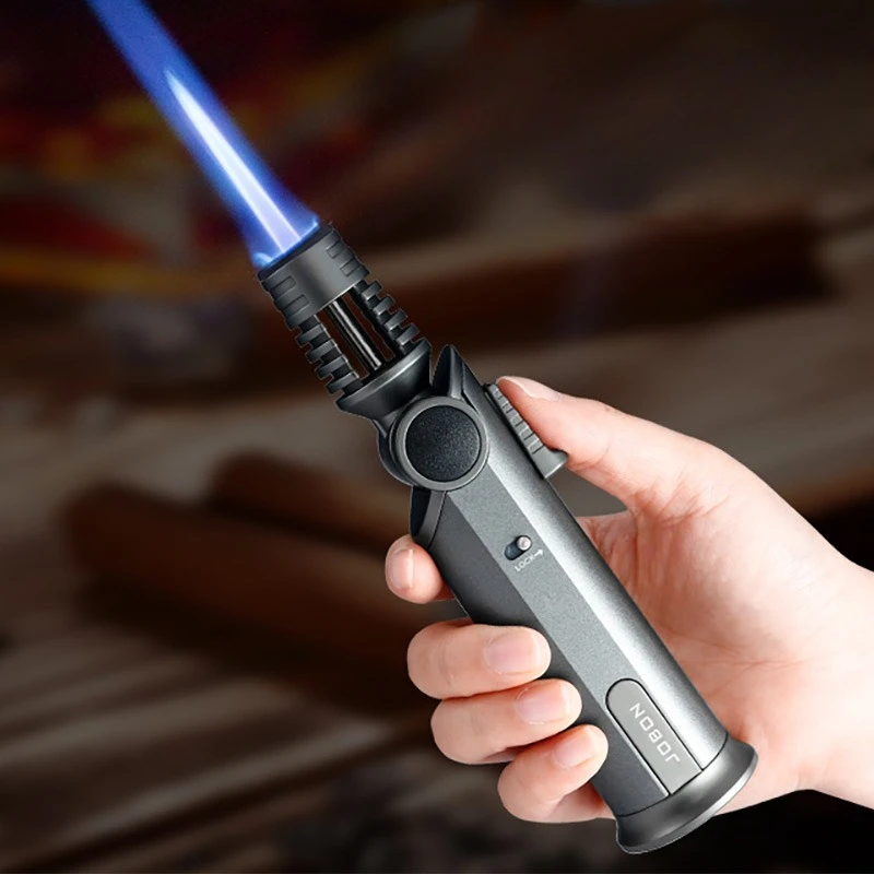JOBON Strong Blue Flame Lighter 360° Inverted Ignition Rotatable Nozzle Safety Lock Design Outdoor BBQ Cigar Inflatable Lighters