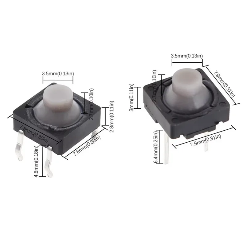 20PCS 8*8mm 2Pin 4Pin Touch Switch Silica Gel Silent Conductive Silicone Micro Button 8*8*5mm 8×8×5mm