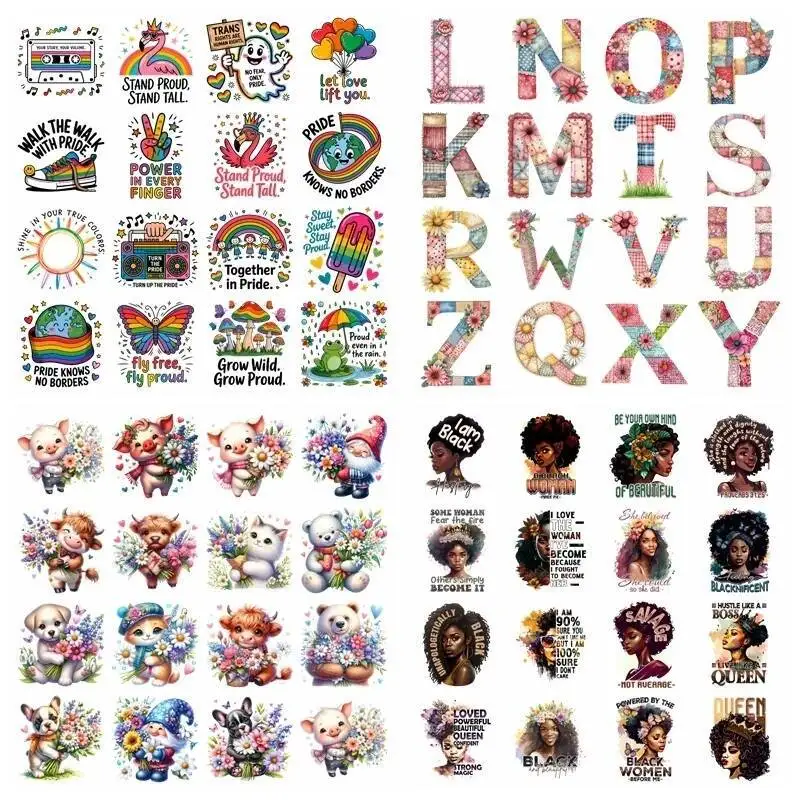 Cartoon Flower Picking Animals heat transfer iron on printing vinyl stickers T-shirt stickers DIY Toy doll clothing decoration