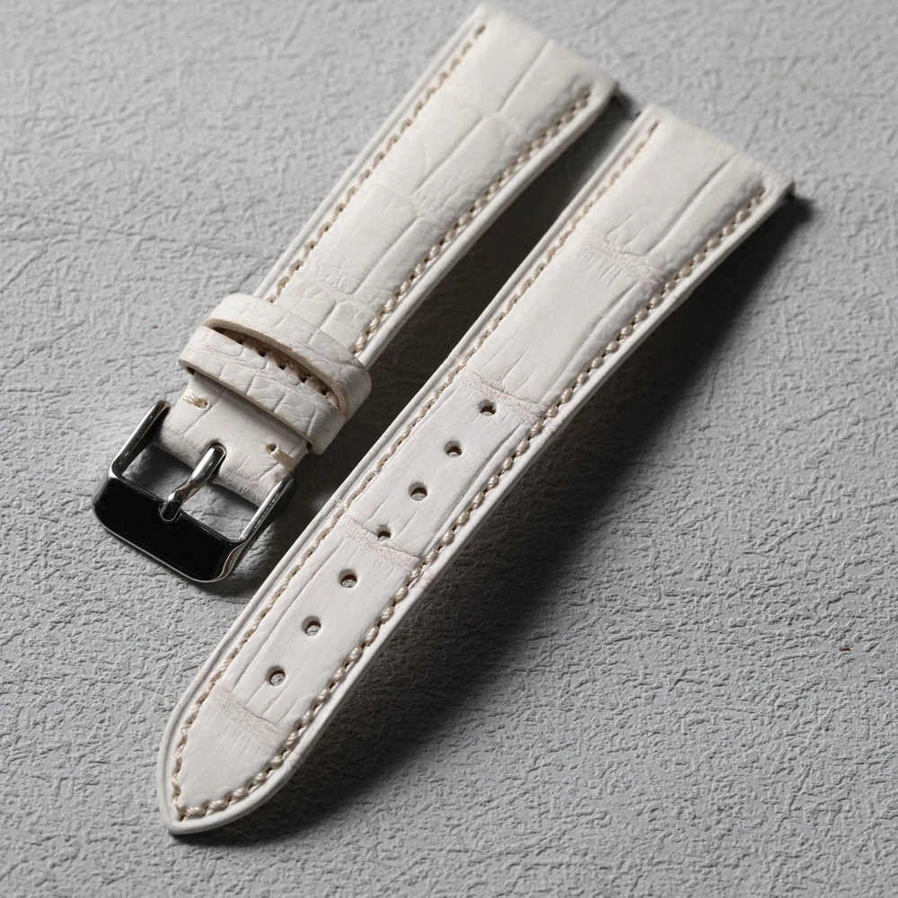 Handmade Himalayan White Crocodile Leather Strap 20MM*16MM Gray White Quick Release Men Watchband High-End Leather Bracelet