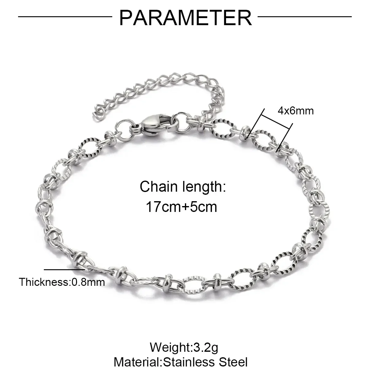 5 stks/partij RedBee 17-22 cm Rvs 4x12mm Paperclip Cross Link Chain Armband Vrouwen Handgemaakte DIY Charm Sieraden Maken