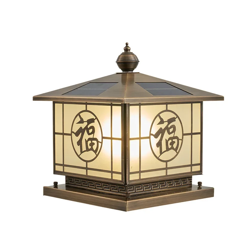 Full copper stigma Outdoor door post Square pillar Garden villa courtyard wall gate post Copper art lamp