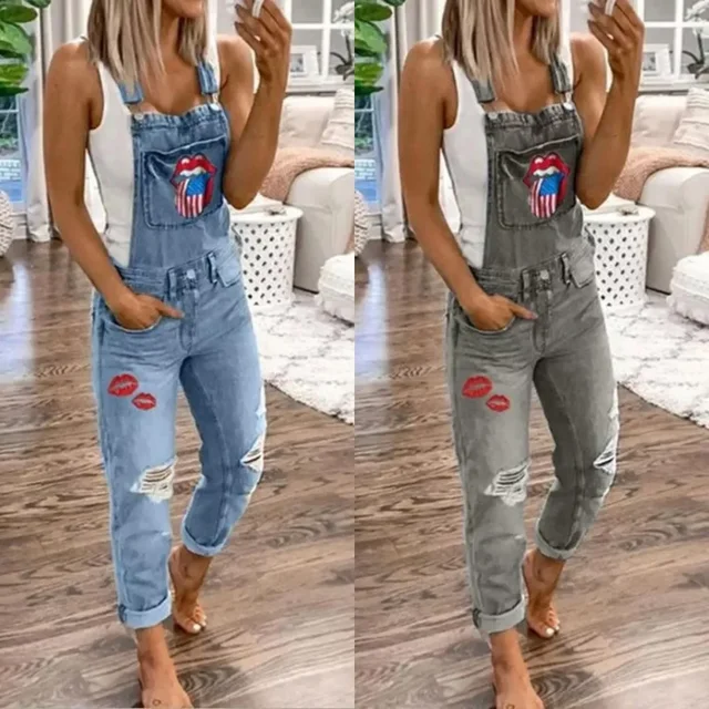 Kombinezon damski dżinsy z wieloma kieszeniami Denim kombinezon na szelkach moda zgrywanie nowa flaga w usta kobiece casualowe w stylu Streetwear długie spodnie