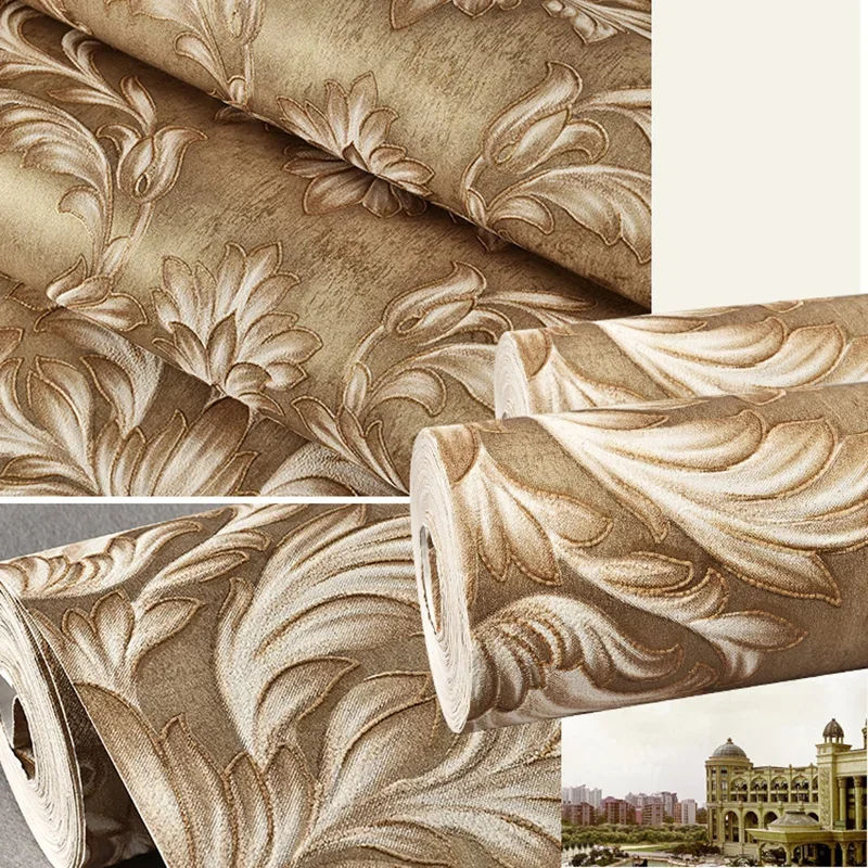 European Style 3D Stereo Damask Flocking Non-woven Wallpaper for Bedroom Living Room Modern Simple Decor Wall Paper Roll