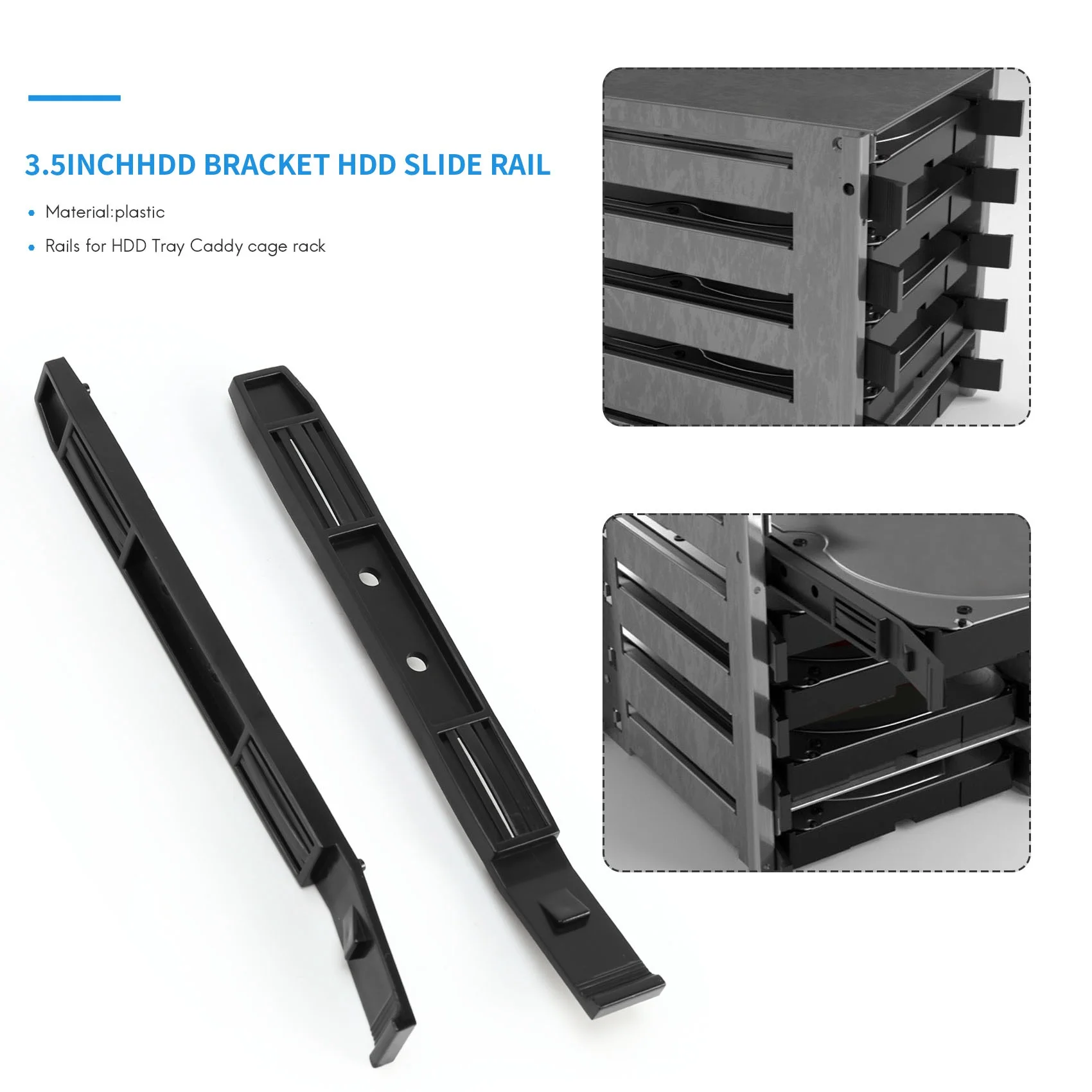 DT723/5 Pairs Hard Drive Rails Chassis Cage Accessories Drive Bay Slider Plastic Rails for 3.5 to 5.25 Hard Drive Tray