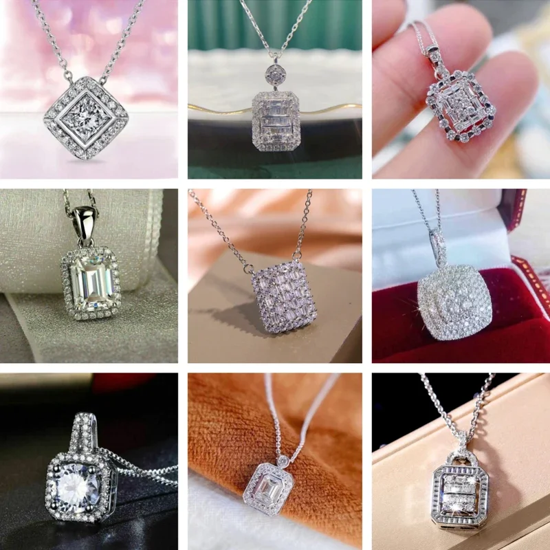 European and American Square Pendant Micro-set Zircon Clavicle Chain Exquisite Copper Ornaments High-quality Fashion Necklace