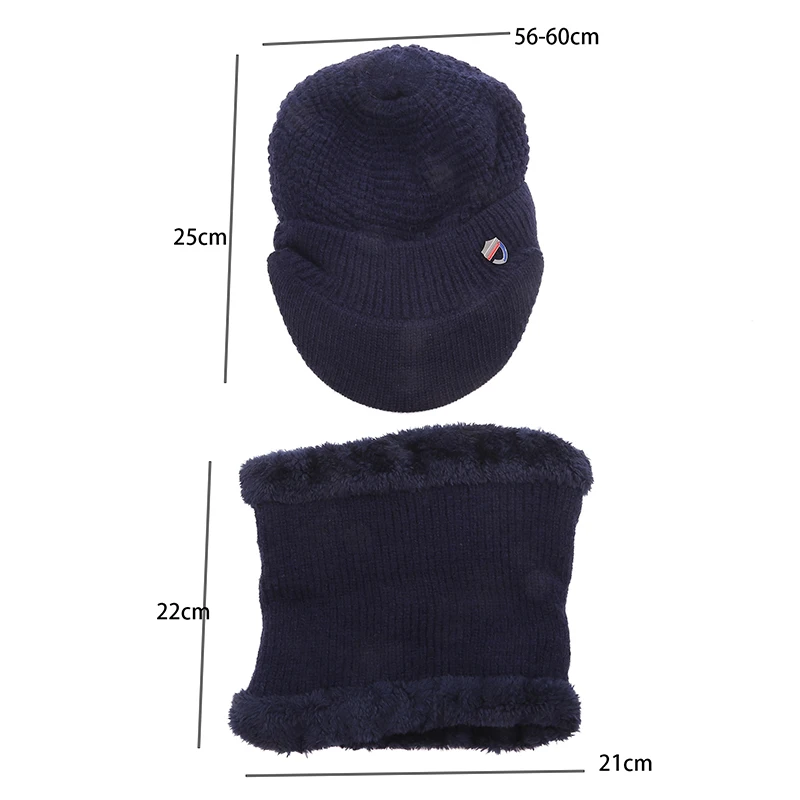 2Pcs Fashion Visor Earflap Beanie Hat With Scarf Knit Plush Lined Warmer Men Winter Ear Protection Cold And Warm Knitted Hat