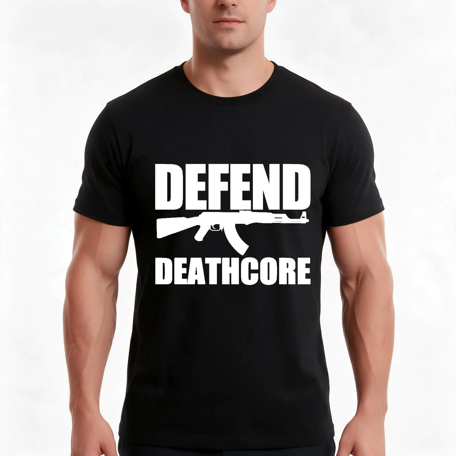 Defend Deathcore - White T-Shirt, Summer Casual Cotton Tee, Oversized Streetwear Tops, Vintage Graphic Print, Unisex Men Women