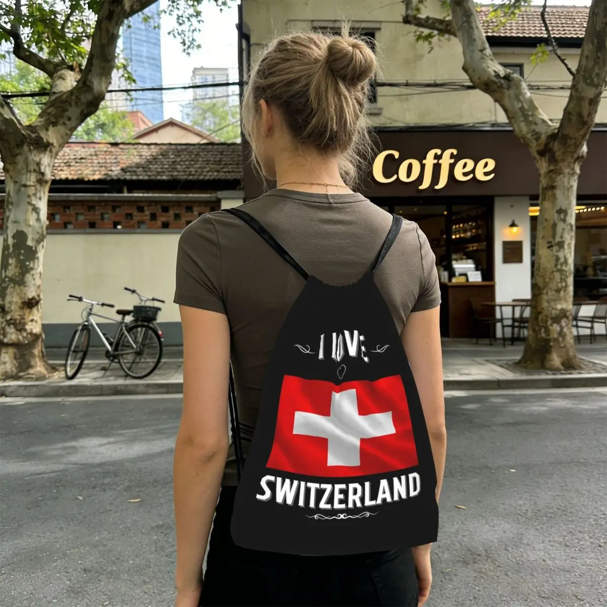 Swiss Switzerland Flag Backpacks Portable Drawstring Bundle Pocket Sports Bag Book Bags for Travel Students