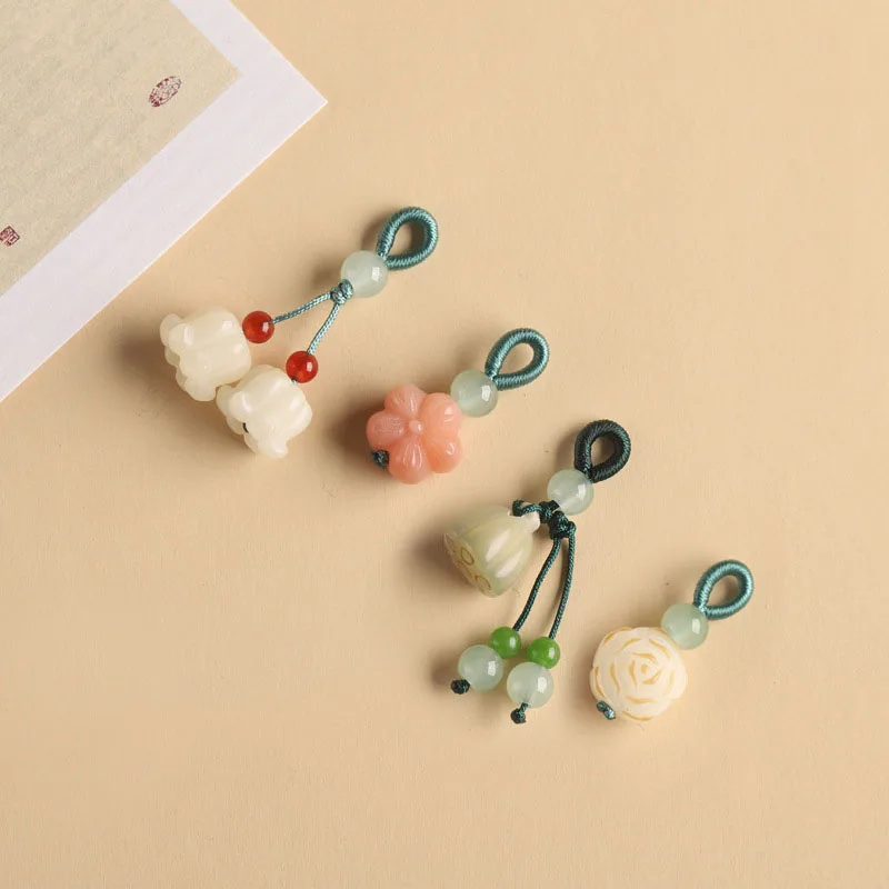 6Pcs Peach Wood Lotus Pod Lily Of The Valley Flower Accessories Pendant For Bracelet Necklace Matching
