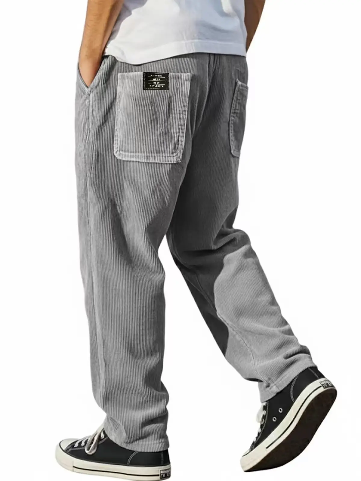 Men'S Corduroy Straight Leg Pants with Drawstring Waist, Pockets, and Logo Design - Stretchy, Casual Fit for Everyday Wear