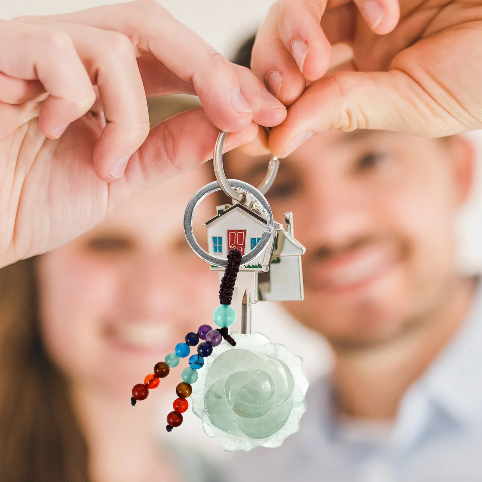 

Rose Keychain Green Aventurine Pendant Fake Rose Design Sturdy Bag Pendant Backpack Ornament Decorative Keychain Gift for Girls