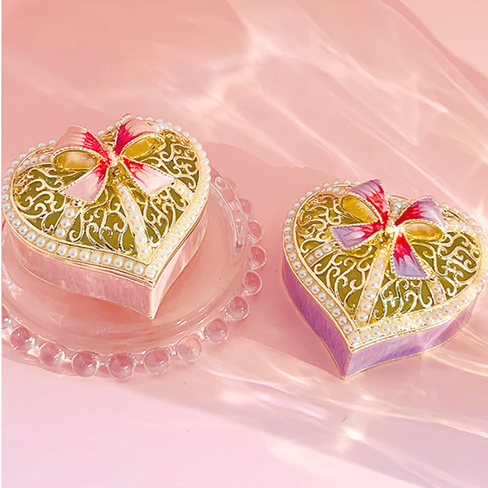 Wedding Giveaway Gift Trinket Box Alloy Heart-Shaped Bow Pearl Jewelry Box Storage Holder Creative Decoration