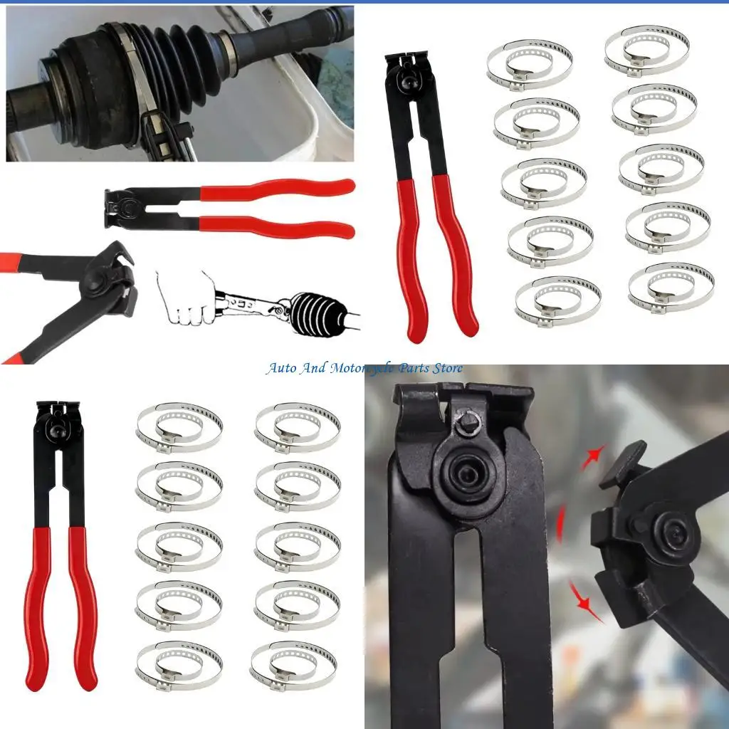 P9FD Heavy Duty CV Joint Boot Clamp Pliers Set With 20 Adjustable Metal Clamps