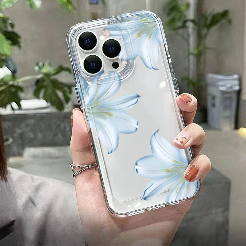 Fashion Exquisite White Lily Flower Phone Case For iPhone 17 16 15 Pro Max 14 13 12 11 XS X 8 Plus 16E 17 Air Transparent Cover view 4