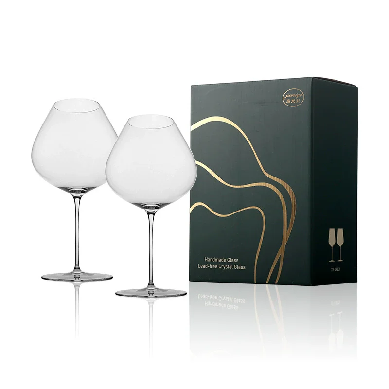 

1000ml Large Capacity Upscale Burgundy Cup Crystal Handmade Extremely Thin Wine Glass Aroma Enlarge Goblet 2pcs with box