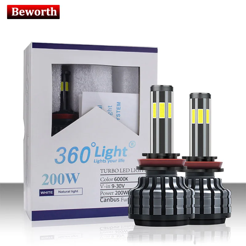 

2pcs Car Light 4 6 Side 200W 26000LM H8 H3 H7 H9 9006/HB4 9005/HB3 H4 H11 H1 H13 Auto Led Headlight Bulb Super Bright Lights 12V