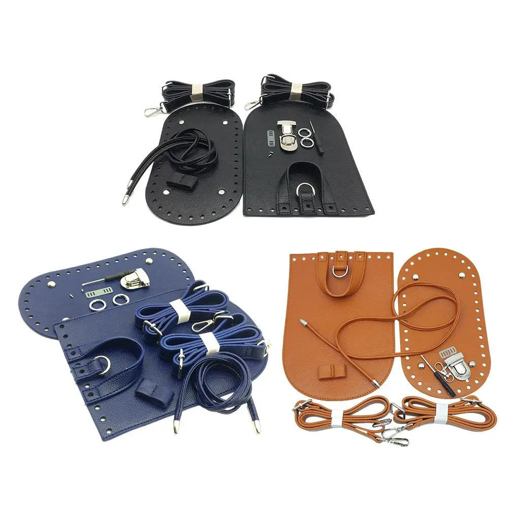 7 Pieces / Set DIY PU Leather Bag Knitting Set, Leather Bag Bottom / Shoulder Strap / / Flap Cover / Buckles