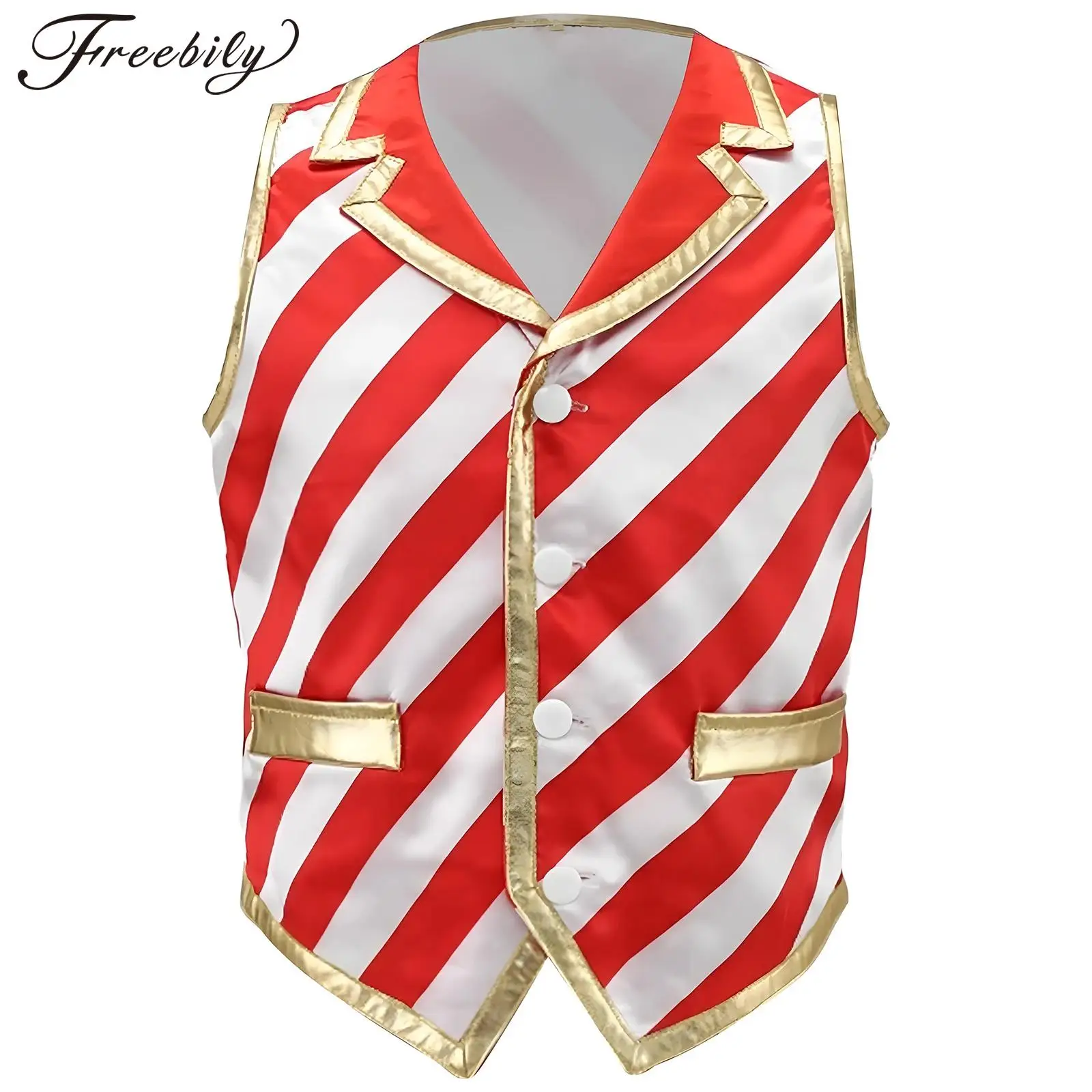 Disfraz de Navidad para niños y niñas, chaleco de bastón de caramelo, camiseta sin mangas con borde dorado, Top de Papá Noel, ropa para fiesta de Nochebuena