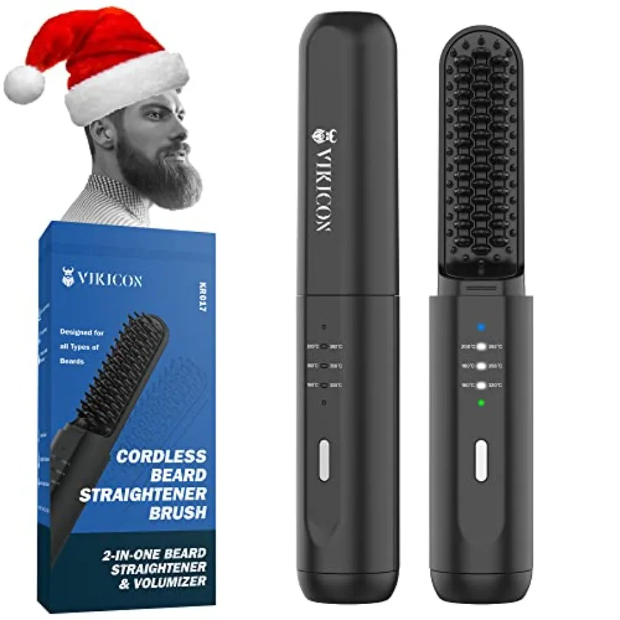 

Beard Straightener for Men: Cordless Heated Beard Brush for Men, Electric Hot Comb, Anti-Scald Mini Straightening Brush for Bea