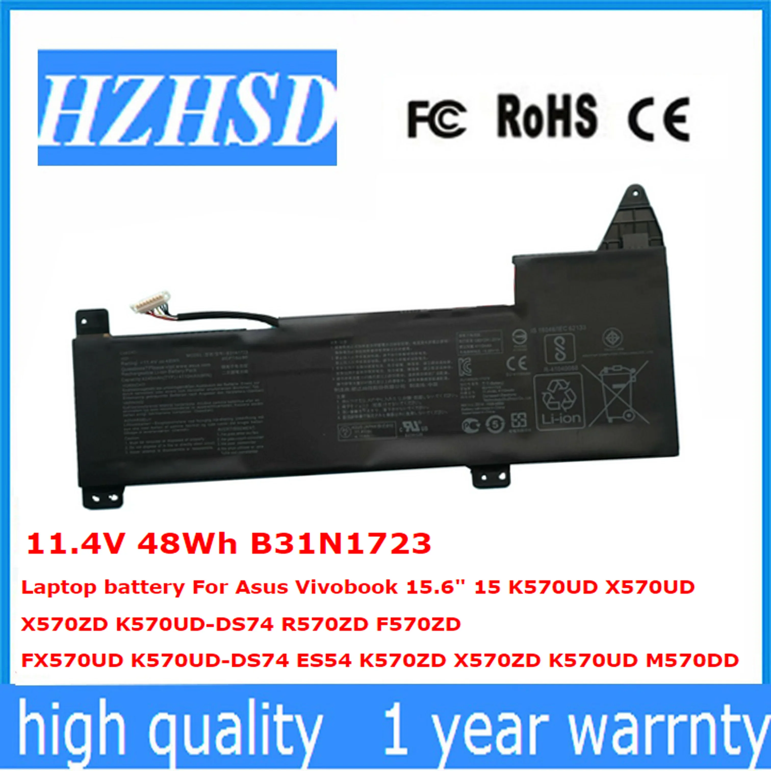 

11.4V 48Wh B31N1723 Laptop battery For Asus Vivobook 15.6" 15 K570UD X570UD X570ZD K570UD-DS74 R570ZD F570ZD FX570UD K570UD-DS74