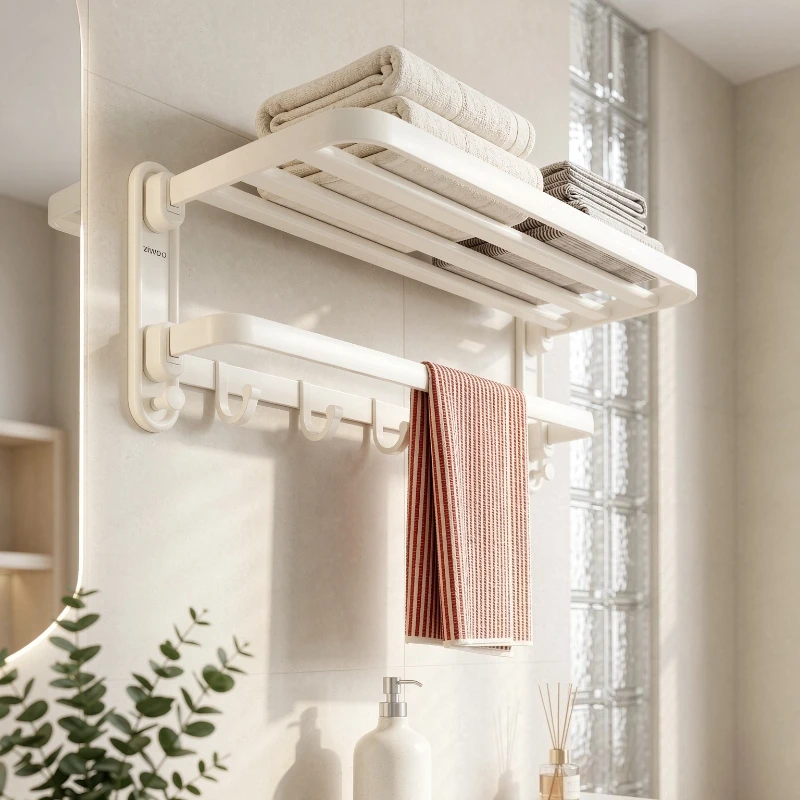 Pink No Drill Towel Rack Aluminum Bathroom Storage Shelf with Smooth Rounded Edges Rust Resistant Easy Clean Finish for Home