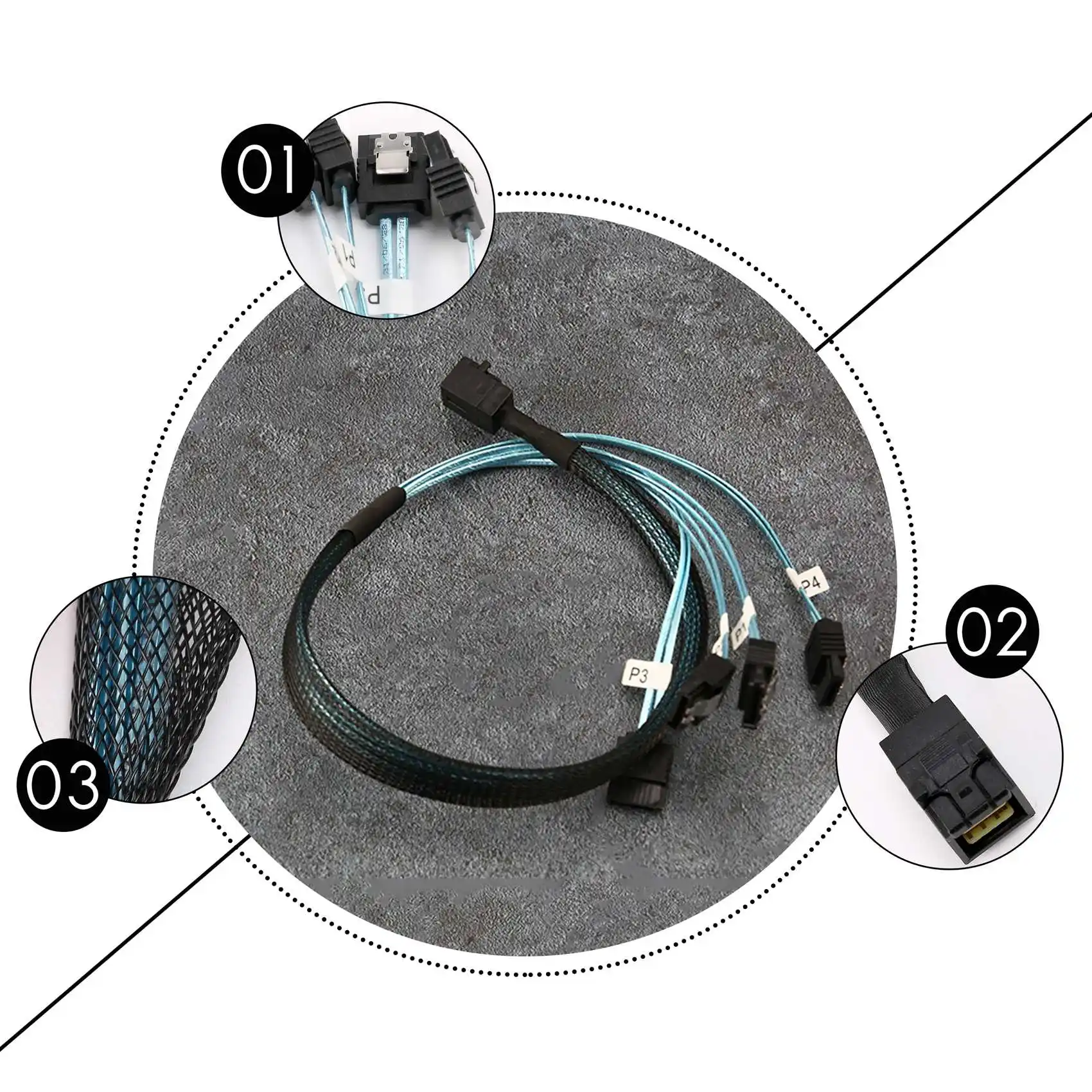 สายเคเบิล Mini SAS ถึง SATA ภายใน, SFF-8643 ถึง SATA การฝ่าวงล้อมไปข้างหน้าเข้ากันได้กับฮาร์ดไดรฟ์คอนโทรลเลอร์ (1.6Ft)