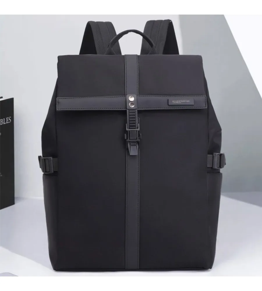 black buckle flip cover laptop backpack anti splash stylish schoolbag for young men daily casual outing